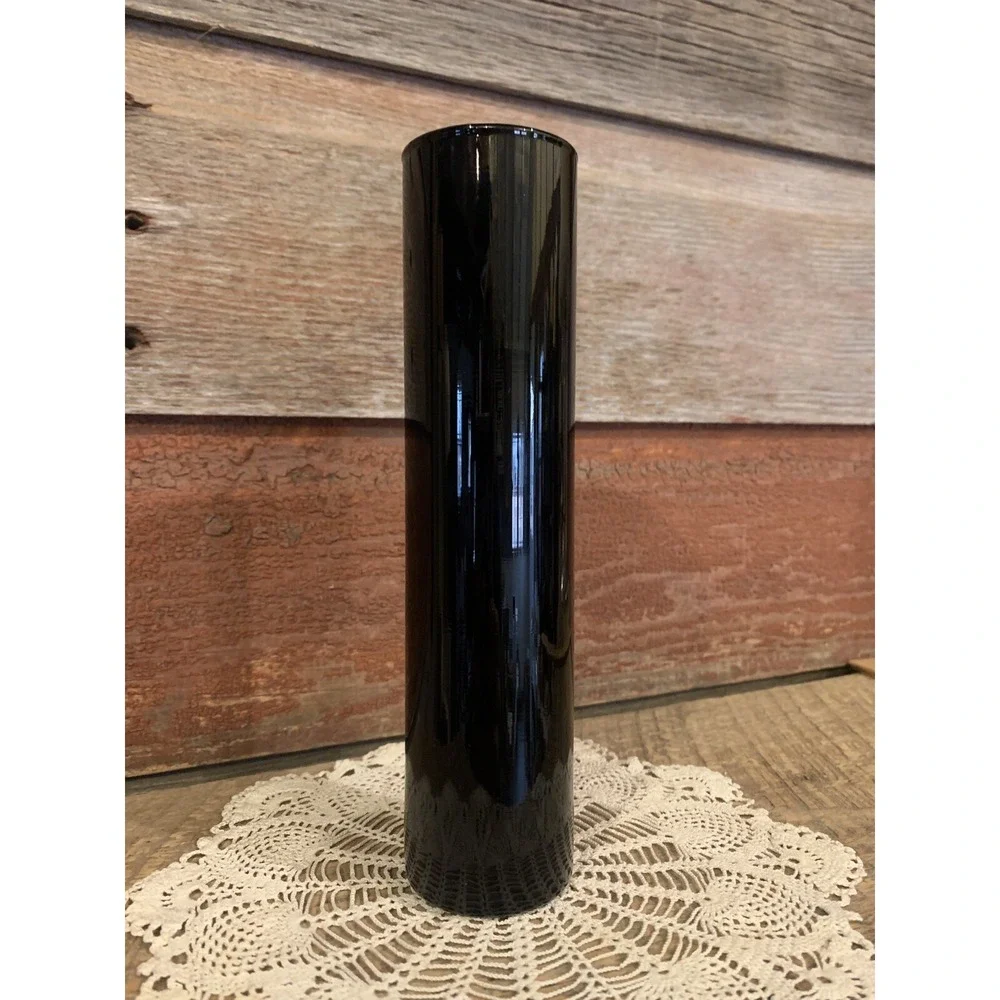 Black Amethyst Vase Mid Century Modern 7.5 inch Hand Blown Glass Cylindrical